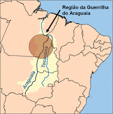 Região onde se estabeleceu o grupo guerrilheiro, ao longo do rio Araguaia - Imagem: Reprodução Wikipedia